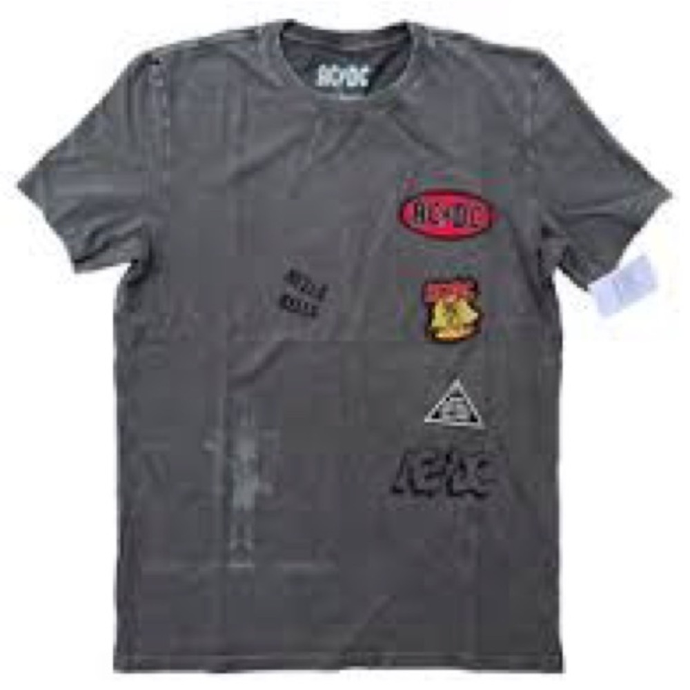Lucky Brand x ACDC Mens Black Wash Logo Hells Bell Fly Patch Rock Band T-Shirt - Picture 1 of 5